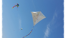 Bunte Drachen am blauen Himmel